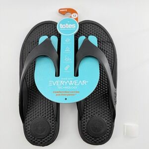Totes Mens 12 Flip Flop Black Everywear Technology Waterproof Lightweight Sandal